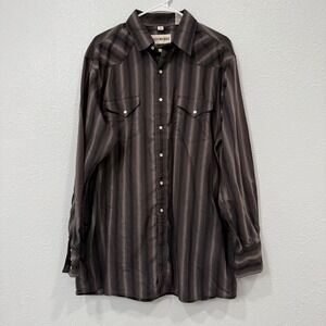 Cody James Mens XL Western Snap Button Shirt Brown Striped Long Sleeve Yoke CP2